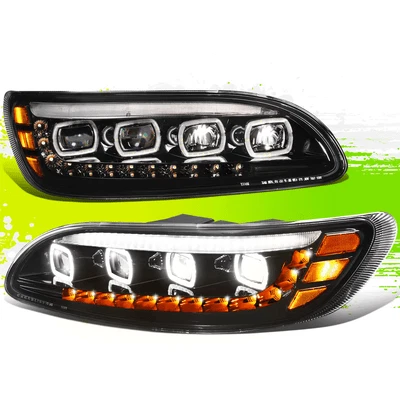 Sequential LED DRL Projector Headlamps for Peterbilt 325 330 335 337 99-20 Black - Image 1 of 4