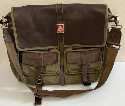 Jansport Skip Yowell Pleasanton Messenger Bag Leather Trim Canvas - Image 1 of 4