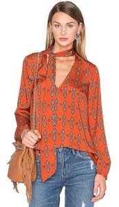 House of Harlow 1960 x Revolve Tie-Neck Blouse Burnt Orange Long Sleeve Size XS - Picture 1 of 9