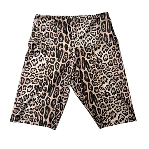 Free People Onzie High Rise Rib Biker Shorts Size M/L Leopard Cheetah Print 9” - Picture 1 of 12