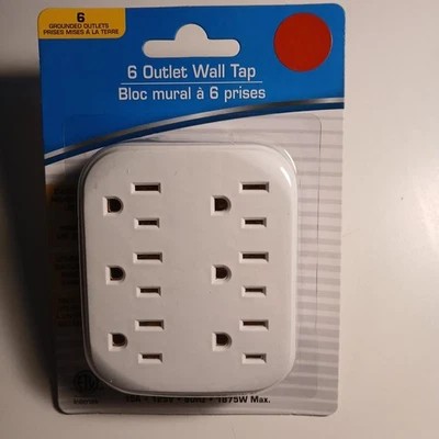 6-Outlet Wall Tap Extender 3-Prong, Side Access, Multiple Plug, Vertical Power. - Image 1 of 2