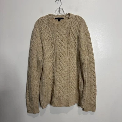 Express Mens XL Beige Cable Knit Crewneck Long Sleeve Wool Blend Sweater - Image 1 of 4