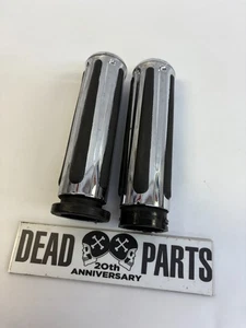 Harley chrome rubber ribbed cable handlebar control throttle grips LooK - Picture 1 of 5