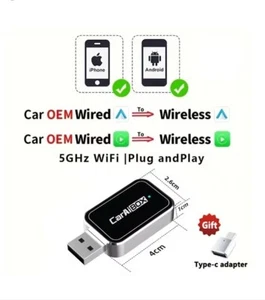 2in1 Wireless Dongle Wireless Android Auto Adapter Box Plug with Wired Car Play - Picture 1 of 8