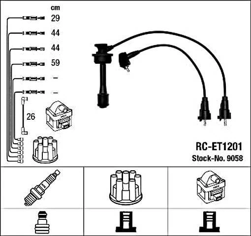 NGK Ignition Cable Kit Black For TOYOTA Carina E 92-95 90919-21543 - Image 1 of 1