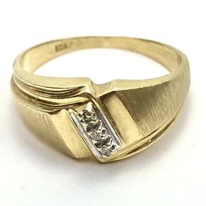 10k Solid Yellow Gold 3 Diamonds Men’s Ring Size 10.75, 4 Grams - Picture 1 of 11