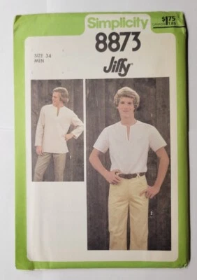 1978 Simplicity Sewing Pattern #8873 Size 34 Men's Jiffy Pullover Top UNCUT - Image 1 of 2