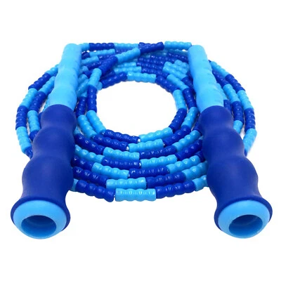 EZZO Jump Rope Adjustable with Anti-Slip Grip Soft Plastic Beaded Tangle-Free, Blue