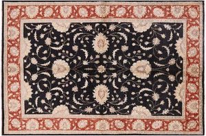 Chobi Peshawar Handgeknüpfter Wollteppich 6 Fuß 3 Zoll x 9 Fuß 3 Zoll - W201 - Bild 1 von 7