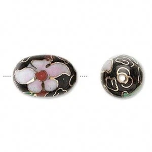 4 cuentas de cloisonné ovaladas chapadas en oro negro rosa 18x12 mm con agujero de 1,8-2 mm * - Imagen 1 de 1