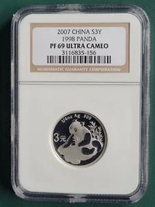 2007 China Coin Panda 1/4 oz 0.999 Proof Silver 3 Yuan NGC PF69 - 1998 Design - Picture 1 of 2
