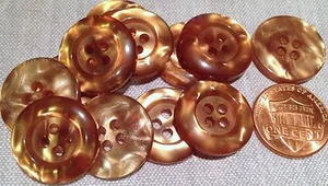 12 Glossy Pearlized Golden Amber Sew-through Plastic Buttons 19mm 3/4" 7832 - Picture 1 of 1