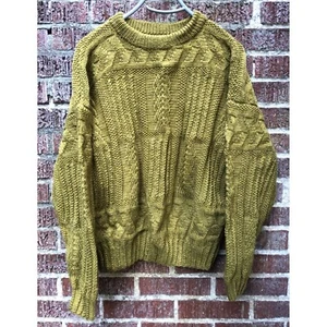 Vintage handgestrickter Wollpullover Zopfmuster olivgrün Damen Gr. S - Bild 1 von 5
