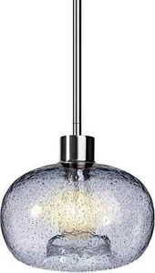 Hand Blown Glass Pendant Light Blue Marble Bubbles Silver Mount Adjustable - Picture 1 of 4