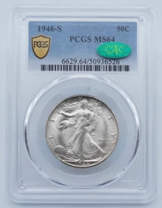 1946 S Walking Liberty 50C Half Dollar PCGS & CAC MS64 - C1935 - Picture 1 of 5