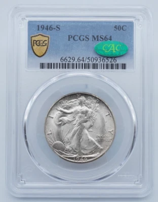 1946 S Walking Liberty 50C Half Dollar PCGS & CAC MS64 - U1042 - Image 1 of 4