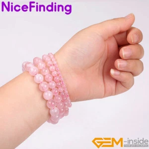 Brazalete elástico de cuarzo rosa natural redondo con cuentas curativas joyería 7,5" regalo - Imagen 1 de 28