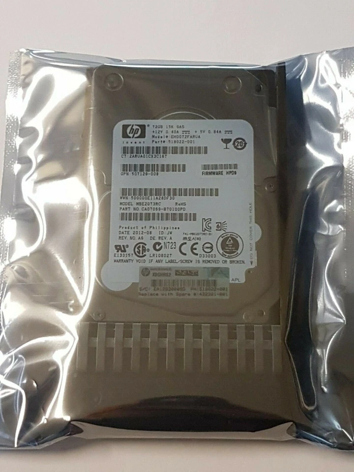 72 GB SAS HP EH00T2FARUA/MBA2073RC 15k 16MB HDD 2.5 " Disco Rigido Nuovo + Caddy - Immagine 1 di 1