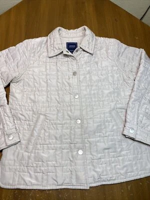 Abrigo chaqueta acolchada abstracta Izod para mujer talla pequeña mediana crema Foto 1 de 4