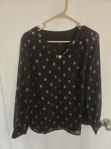 New NWT Talbots Womens Blouse Lined Black Silver Heart Polyester Medium $109 - Picture 1 of 8