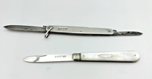 Antique 1884 1927 Stirling Silver 2x Pocket Fruit Knife Harrods Marples Ibberson - Picture 1 of 13