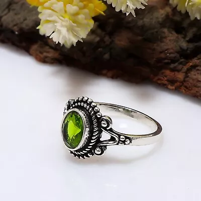 Green Peridot Ring Faceted  925 Sterling Silver Handmade Boho Rings for Women - Image 1 of 4