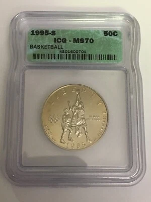 1995-S 50C XXVI Olympiad Basketball Clad Half Commemorative Dollar ICG MS70 - Image 1 of 4