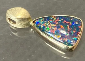 Opal Pendant Super Bright & Fiery Displays of All Colours - Solid 14k Gold 34mm - Bild 1 von 11