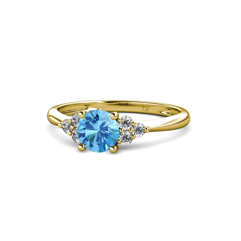 Round Blue Topaz Diamond Cluster Engagement Ring 14K Yellow Gold JP:113685 - Image 1 of 1