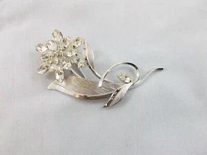 A R in Star Sterling Silver Italy Floral Brooch Pin Crystal Clear Rhinestones - Picture 1 of 7
