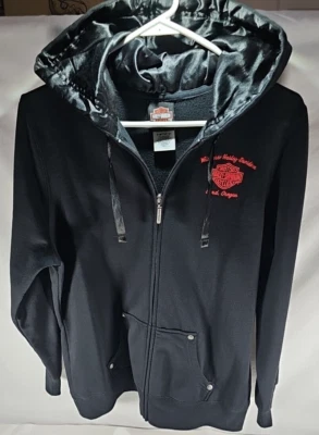 Harley Davidson Hoodie Sequined Logo Women's Lg Satin Lined Hood Ribbon Tie - Image 1 of 4