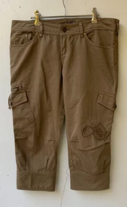 MNG MANGO Womens 90s Y2K 3/4 Length Khaki Cargo Pants Size Approx S Low Rise - Picture 1 of 12