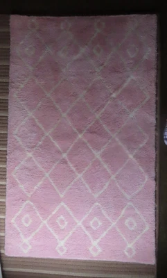 Pottery Barn Kids Hadley Pink White Geometric 3x5’ 100% Wool Rug - Image 1 of 4
