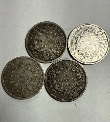 Lote de cuatro monedas de plata Hércules de Francia de 5 francos Foto 1 de 2