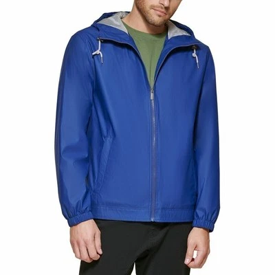Chaqueta de lluvia ligera con capucha Club Room para hombre engomada en azul marino-mediana Foto 1 de 4