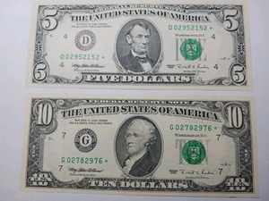 Federal Reserve Notes - 1995 $5.00 and $10.00 Star Notes - Uncirculated - Picture 1 of 10