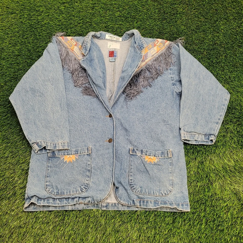 Chaqueta vaquera vintage nativa americana para mujer L/XL 23x29 holgada Foto 1 de 4