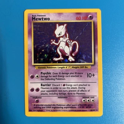 Mewtwo Base Set 10/102 Holo Unlimited Holo Rare Pokémon WOTC 1999 LP very god - Image 1 of 3