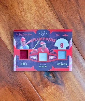 Pete Rose Johnny Bench Joe Morgan 2022 Leaf /3 Patch Jersey Reign Of Champions - Image 1 of 3