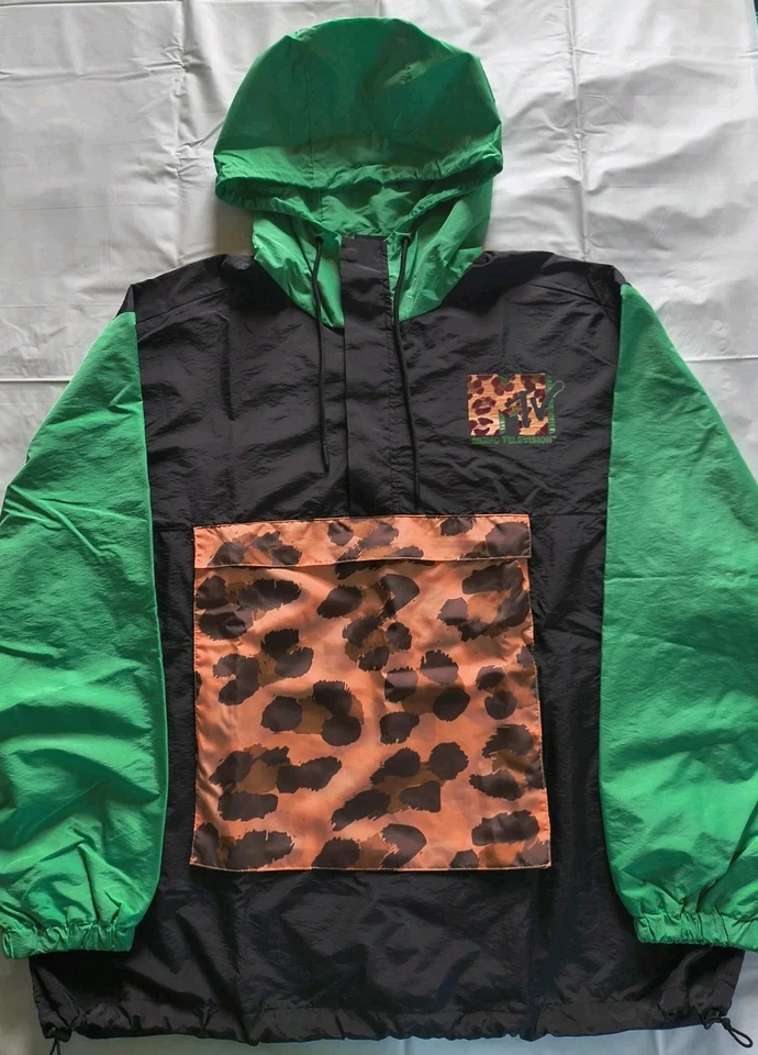 MTV Official Merchandise Anorak Mens Size XL By Dumbgood Cheetah Print Logo NWOT - Image 1 of 4
