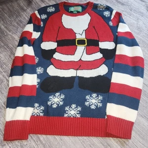 Hässlicher Weihnachtspullover Weihnachtsmann Neuheit Strick gestreift rot blau Small - Bild 1 von 9