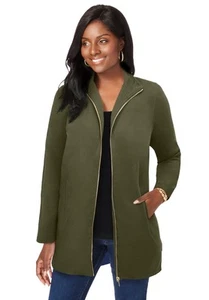 Jessica London Women's Plus Size Stretch Cotton Zip Front Hi-Low Jacket - Picture 1 of 13