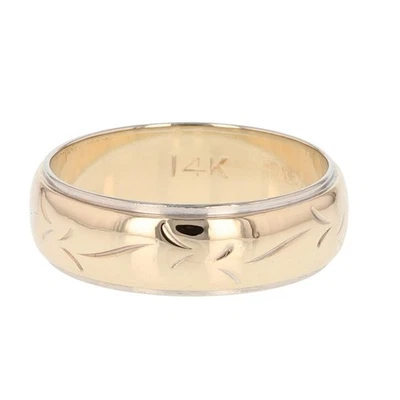 6.9mm Diamond-Cut Pattern Wedding Band 14k Multi-Tone Gold 7.22 Grams Size 10 - Image 1 of 4
