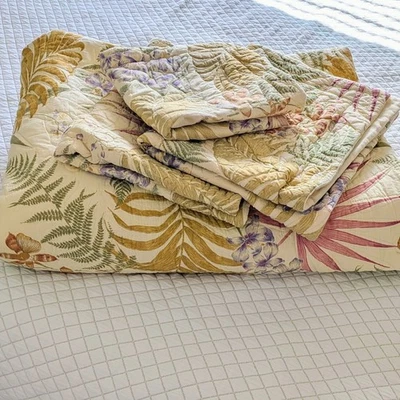 VTG Liz Claiborne Cotton Quilt Coverlet King Tropical Island Beach 102" X 96" - Image 1 of 4