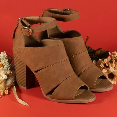 Botines Qupid Tacón Bloque Punta abierta Hebilla Lateral Color Marrón Mujer Talla 7 Foto 1 de 4