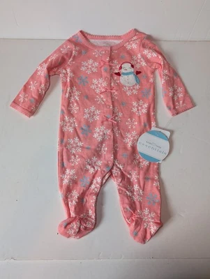 New Koala Baby Size 0-3 Months Snowman Snowflake Winter Snap Sleeper Pjs Outfit - Image 1 of 4