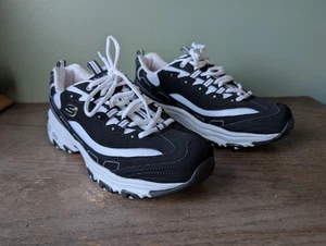 Scarpe da passeggio Skechers D Lites donna taglia 10W scamosciate nere bianche casual con scatola - Foto 1 di 14