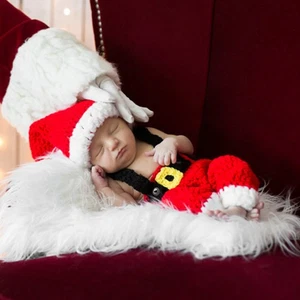  Conjunto de ropa tejida con tema de Navidad kit de disfraz sombrero y pantalones accesorios de fotografía - Imagen 1 de 12