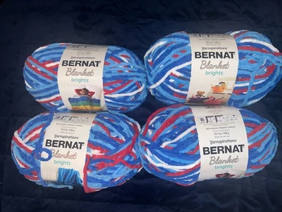 Bernat Blanket Yarn Red White Boom 4 Skeins Lot NEW Red White and Blue - Image 1 of 4