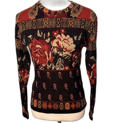 Vintage Express Elegant wool blend Floral rose Knit Top Size S - Image 1 of 4